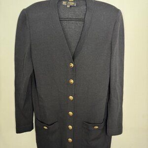 St. John Basics Santana Long Black Button Cardigan Sweater Gold Buttons Medium